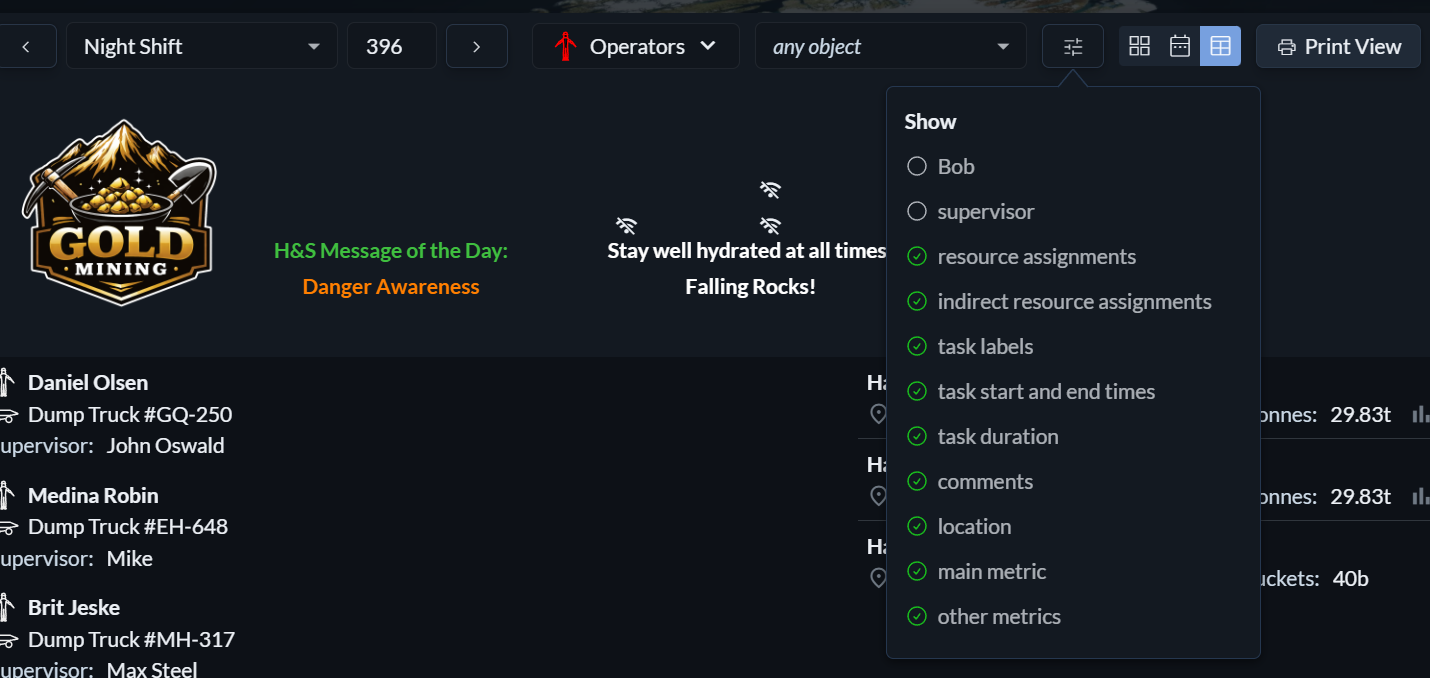 Lineup Display Options