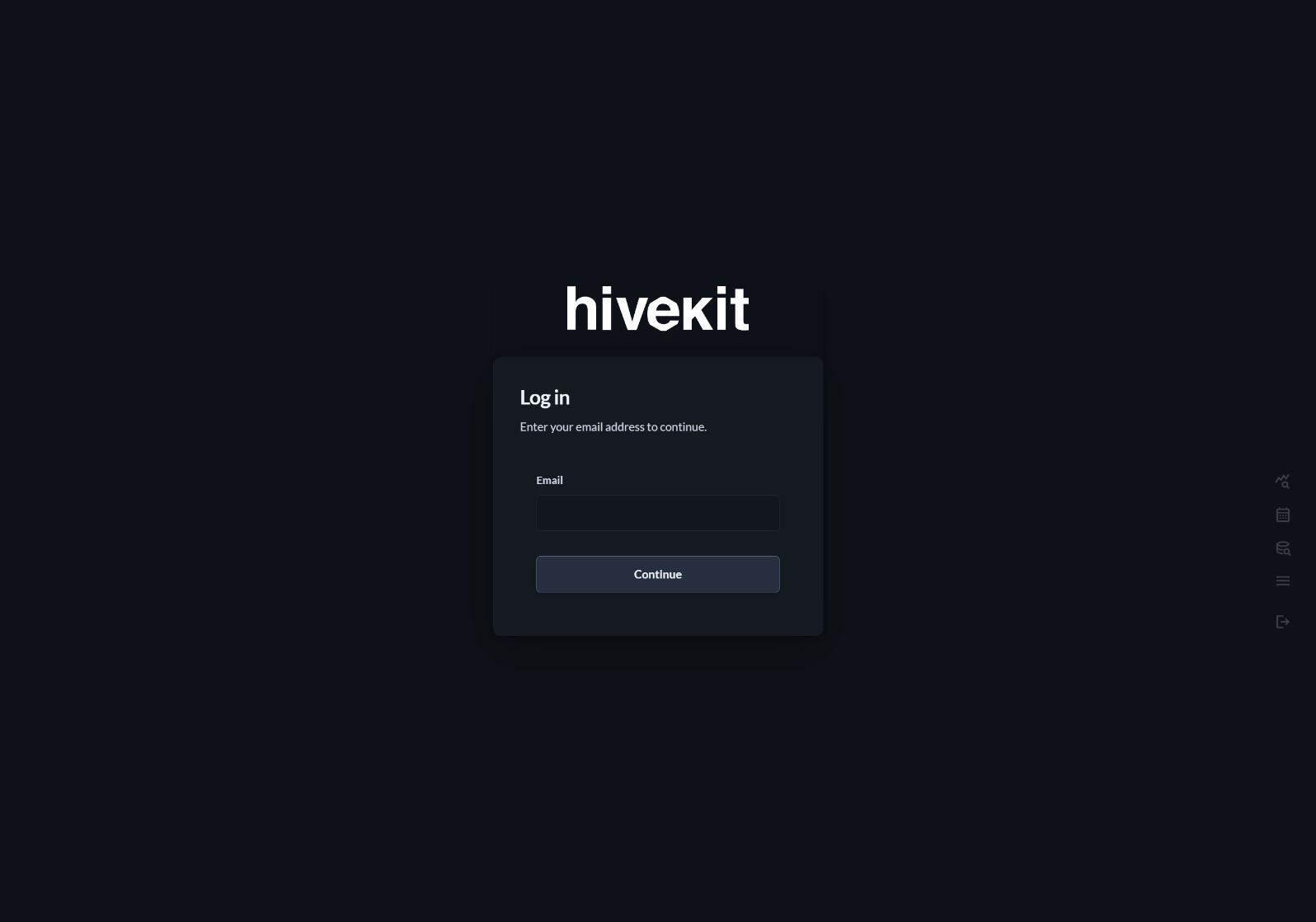 Email-first login screen with an email field and Continue button