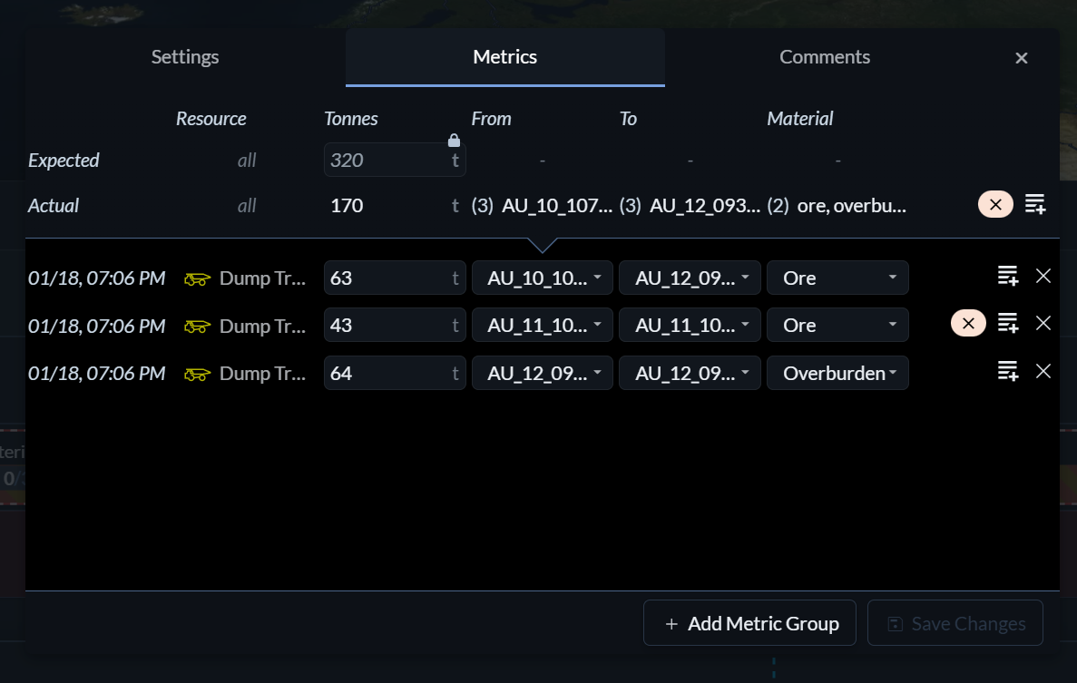 Metric Group Entry