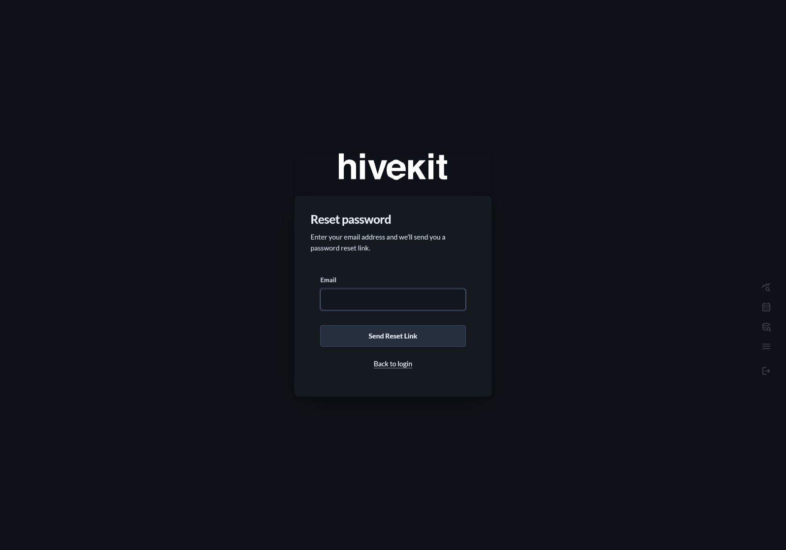 Password recovery form with an email field and Send Reset Link button