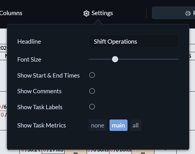 Print View Settings