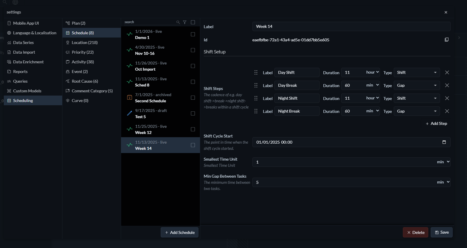 Schedule Settings